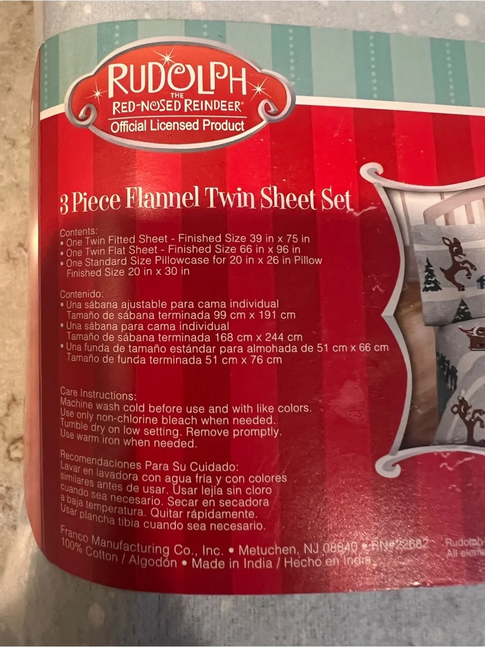 Rudolph 3-Piece Flannel Twin Sheet Set - Light Blue Snowflake & Holiday Tree